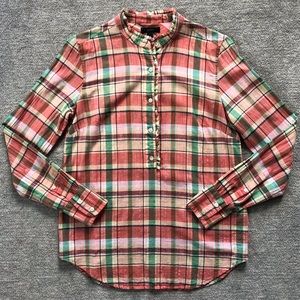 J. Crew Plaid Long Sleeve Peach/Green Popover